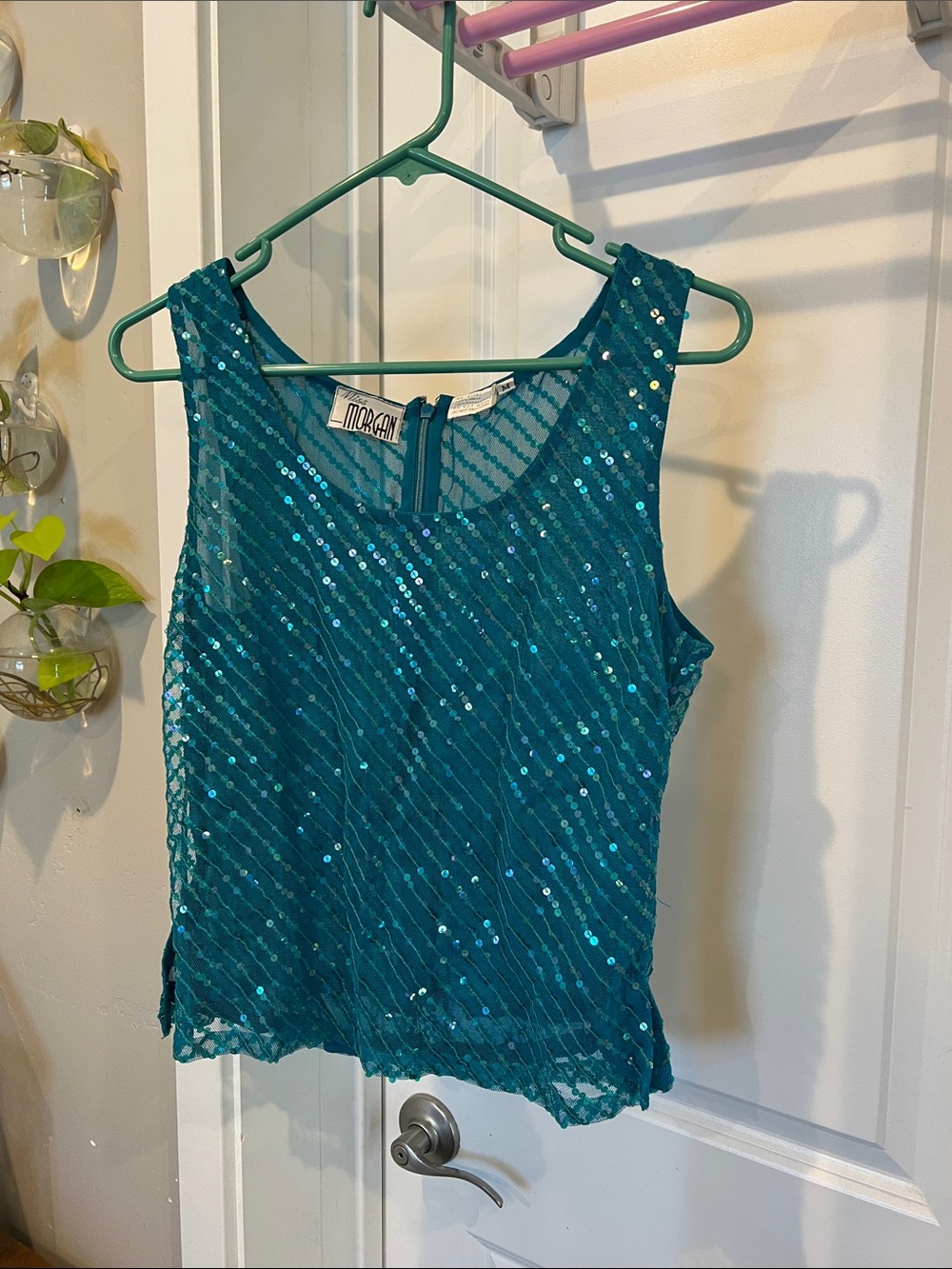 Vintage Teal Sequin Sleeveless Camisole